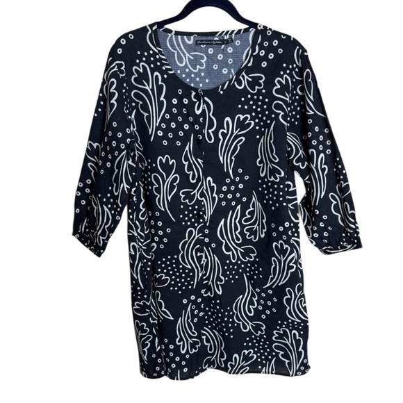 Gudrun Sjoden Tops - Gudrun Sjoden Organic Cotton Tunic Top Dress Black White abstract floral print